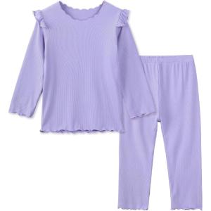imageDIPUG Toddler Baby Pajamas Long Sleeve Ruffle Pajama Set for Girls Kids Solid Pjs Soft Sleepwear 12M7YPurple