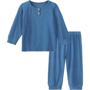 imageDIPUG Toddler Pajamas Long Sleeve HalfButton Girls Pajama Set Kids Solid Pjs Boys Soft Sleepwear 12M7YBlue