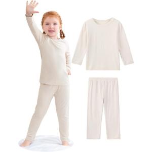 imageDIPUG Toddler Pajamas Long Sleeve Pajama Set for Kids Girls Pjs Boys Solid Soft Sleepwear 12M7YBeige