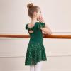 imageDIPUG Girls Ballet Leotards Toddler Shiny Dance Leotard Dresses with Ruffle SleeveDark Green