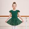 imageDIPUG Girls Ballet Leotards Toddler Shiny Dance Leotard Dresses with Ruffle SleeveDark Green