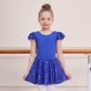 imageDIPUG Girls Ballet Leotards Toddler Shiny Dance Leotard Dresses with Ruffle SleeveRoyal Blue