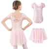 imageDIPUG Girls Ballet Leotards with Removable Skirt Toddler Hollow Back Dance Dress ComboPink Prints