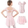 imageDIPUG Girls Ballet Leotards with Removable Skirt Toddler Hollow Back Dance Dress ComboPink Prints