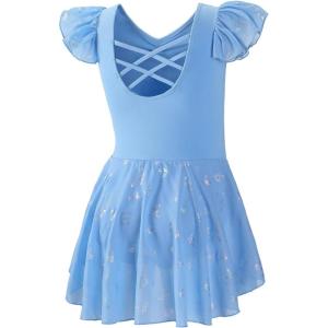 imageDIPUG Ballet Leotards for Girls with Skirt Shiny Toddler Dance Leotard ButterflyBlue