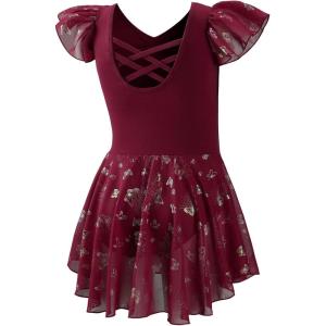 imageDIPUG Ballet Leotards for Girls with Skirt Shiny Toddler Dance Leotard ButterflyBurgundy