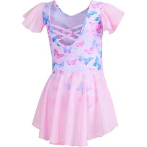 imageDIPUG Ballet Leotards for Girls with Skirt Shiny Toddler Dance Leotard ButterflyPink Butterfly