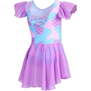 imageDIPUG Ballet Leotards for Girls with Skirt Shiny Toddler Dance Leotard ButterflyPurple Mermaid