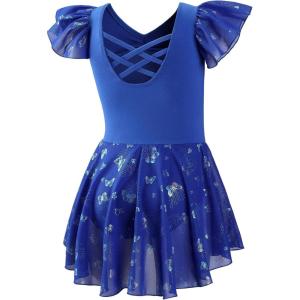 imageDIPUG Ballet Leotards for Girls with Skirt Shiny Toddler Dance Leotard ButterflyRoyal Blue