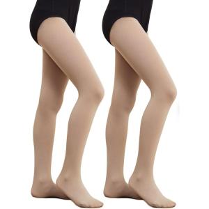 imageDIPUG Ballet Tights for Girls  Thick Soft Footed Dance Tights for Toddlers and KidsLight Suntan 2 Pack