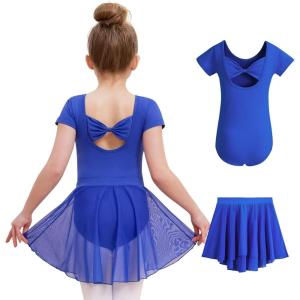 imageDIPUG Girls Ballet Leotards with Removable Skirt Toddler Hollow Back Dance Dress ComboRoyal Blue
