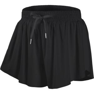 imageDIPUG Girls Butterfly Shorts with Pocket 2in1 Flowy Athletic Skots for Tennis Running Dance 516Black