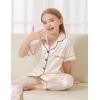 imageDIPUG 3 Piece Girls Silk Pajamas Set Soft Satin PJs Sleepwear for Comfortable NightsCanvas Champagne