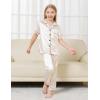 imageDIPUG 3 Piece Girls Silk Pajamas Set Soft Satin PJs Sleepwear for Comfortable NightsCanvas Champagne