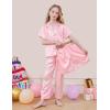 imageDIPUG 3 Piece Girls Silk Pajamas Set Soft Satin PJs Sleepwear for Comfortable NightsJacquard Light Pink