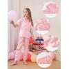 imageDIPUG 3 Piece Girls Silk Pajamas Set Soft Satin PJs Sleepwear for Comfortable NightsJacquard Light Pink