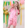 imageDIPUG 3 Piece Girls Silk Pajamas Set Soft Satin PJs Sleepwear for Comfortable NightsJacquard Middle Pink