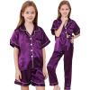 imageDIPUG 3 Piece Girls Silk Pajamas Set Soft Satin PJs Sleepwear for Comfortable NightsMid Purples