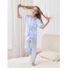 imageDIPUG 3 Piece Girls Silk Pajamas Set Soft Satin PJs Sleepwear for Comfortable NightsMiddle Blue