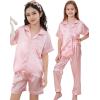 imageDIPUG 3 Piece Girls Silk Pajamas Set Soft Satin PJs Sleepwear for Comfortable NightsPink