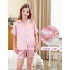 imageDIPUG Girls Pajamas Set Satin Short Sleeve Pjs with Ruffle Trim Soft Silky Sleepwear for AgesPink