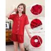 imageDIPUG Girls Pajamas Set Satin Short Sleeve Pjs with Ruffle Trim Soft Silky Sleepwear for AgesRed
