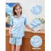 imageDIPUG Girls Pajamas Set Satin Short Sleeve Pjs with Ruffle Trim Soft Silky Sleepwear for AgesSky Blue