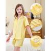 imageDIPUG Girls Pajamas Set Satin Short Sleeve Pjs with Ruffle Trim Soft Silky Sleepwear for AgesYellow