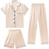 imageDIPUG 3 Piece Girls Silk Pajamas Set Soft Satin PJs Sleepwear for Comfortable NightsCanvas Champagne