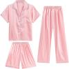 imageDIPUG 3 Piece Girls Silk Pajamas Set Soft Satin PJs Sleepwear for Comfortable NightsJacquard Light Pink
