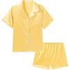 imageDIPUG Girls Pajamas Set Satin Short Sleeve Pjs with Ruffle Trim Soft Silky Sleepwear for AgesYellow