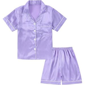 imageDIPUG Girls Silk Pajamas Set Satin Pjs for Kids Comfortable Nights SleepwearLight Lavender