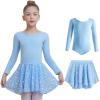 imageDIPUG Long Sleeve Ballet Leotards for Girls Dance Leotards Removable Skirt with Shiny StarBlue