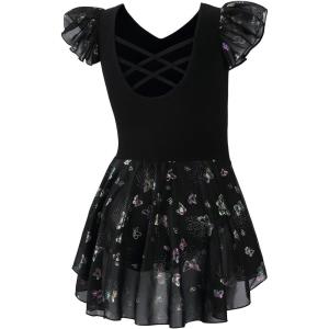 imageDIPUG Ballet Leotards for Girls with Skirt Shiny Toddler Dance Leotard ButterflyBlack