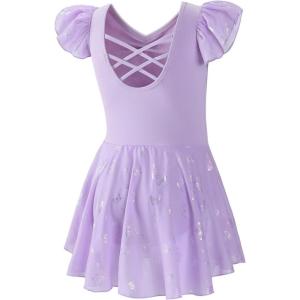 imageDIPUG Ballet Leotards for Girls with Skirt Shiny Toddler Dance Leotard ButterflyPurple