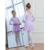 image:imageDIPUG Long Sleeve Ballet Leotards for Girls Dance Dress Removable Skirt with Shiny StarPurple