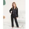 image:imageDIPUG Girls Pajamas Satin Long Sleeve Sleepwear Set Silky Feel Pjs for Kids Ages 4 to 13Black