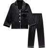 image:imageDIPUG Girls Pajamas Satin Long Sleeve Sleepwear Set Silky Feel Pjs for Kids Ages 4 to 13Black