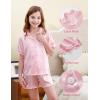 image:imageDIPUG Girls Satin Pajamas Ruffle Short Sleeve Pjs Set Silky Button Down Summer Sleepwear for Kids 612YPink