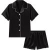 image:imageDIPUG Girls Satin Pajamas Ruffle Short Sleeve Pjs Set Silky Button Down Summer Sleepwear for Kids 612YBlack