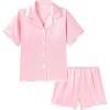 image:imageDIPUG Girls Satin Pajamas Ruffle Short Sleeve Pjs Set Silky Button Down Summer Sleepwear for Kids 612YPink