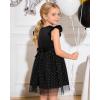 image:imageDIPUG Girls Tulle Dress Casual Birthday Party Flower Girl Summer Dresses Polka Dot Bow amp Flutter Sleeves 512YBlack