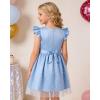 image:imageDIPUG Girls Tulle Dress Casual Birthday Party Flower Girl Summer Dresses Polka Dot Bow amp Flutter Sleeves 512YBlue
