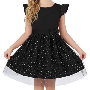 image:imageDIPUG Girls Tulle Dress Casual Birthday Party Flower Girl Summer Dresses Polka Dot Bow amp Flutter Sleeves 512YBlack