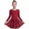 image:imageDIPUG Long Sleeve Ballet Leotards for Girls Dance Leotards Shiny ButterflyRed