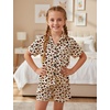 image:imageDIPUG Girls Pajamas Silk PJs Pink Short Sleeve Set Sleepover Party 413Y  Perfect for Birthday Gifts Holidays Celebrations and Everyday ComfortHeart Leopard