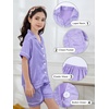 image:imageDIPUG Girls Pajamas Silk PJs Pink Short Sleeve Set Sleepover Party 413Y  Perfect for Birthday Gifts Holidays Celebrations and Everyday ComfortLight Lavender