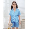 image:imageDIPUG Girls Pajamas Silk PJs Pink Short Sleeve Set Sleepover Party 413Y  Perfect for Birthday Gifts Holidays Celebrations and Everyday ComfortMidium Blue