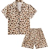 image:imageDIPUG Girls Pajamas Silk PJs Pink Short Sleeve Set Sleepover Party 413Y  Perfect for Birthday Gifts Holidays Celebrations and Everyday ComfortHeart Leopard