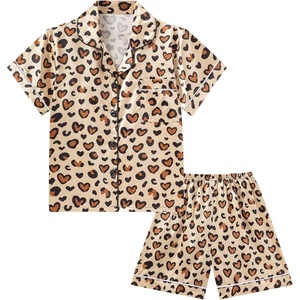 image:imageDIPUG Girls Pajamas Silk PJs Pink Short Sleeve Set Sleepover Party 413Y  Perfect for Birthday Gifts Holidays Celebrations and Everyday ComfortHeart Leopard